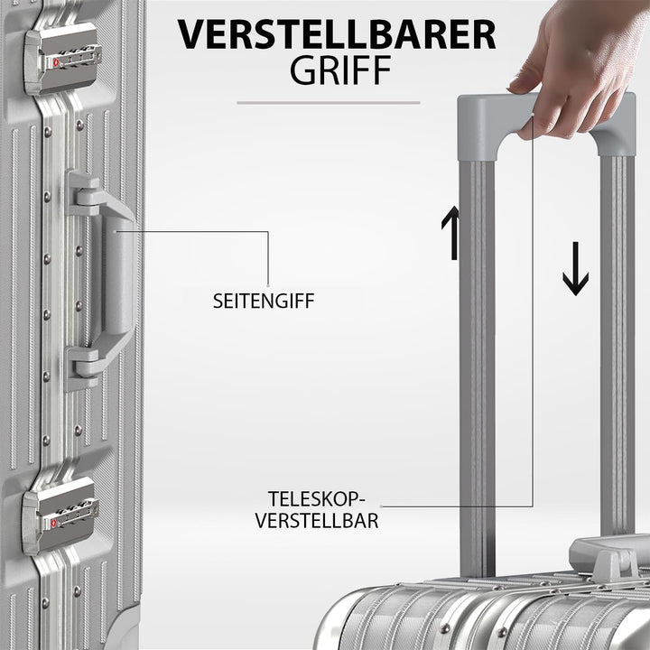 Voyagoux Koffer - 72L, Hartschalenkoffer mittelgross, TSA-Schloss, Aluminium, Reisekoffer mit Rollen