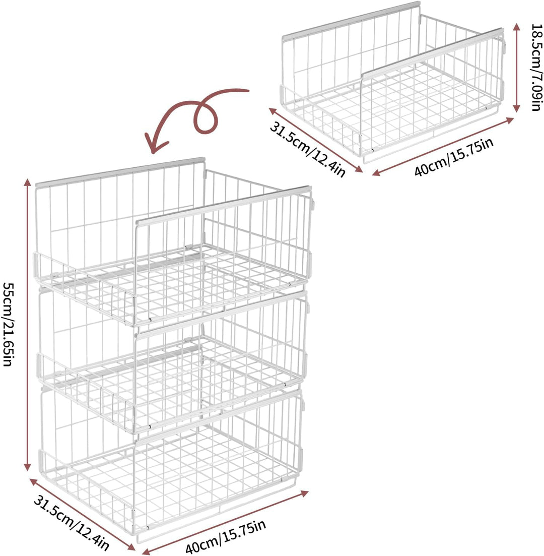 3 Stück Schrank Organizer Kleiderschrank, Stapelbare Aufbewahrungsbox mit Schubladen-Design, Metalli
