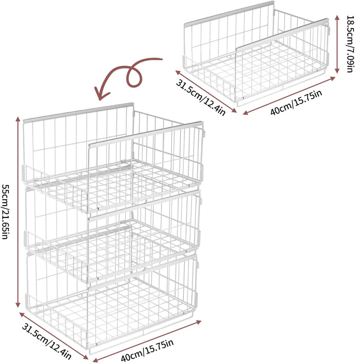 3 Stück Schrank Organizer Kleiderschrank, Stapelbare Aufbewahrungsbox mit Schubladen-Design, Metalli