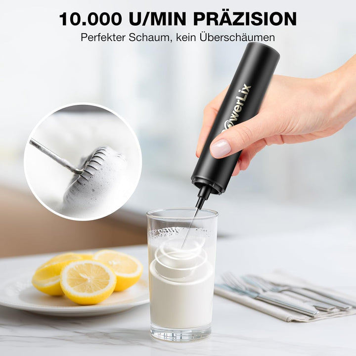 POWERLIX Pro 3-in-1 Elektrischer Milchschäumer Handheld - USB-C Wiederaufladbar, 10.000 U/min Schnel