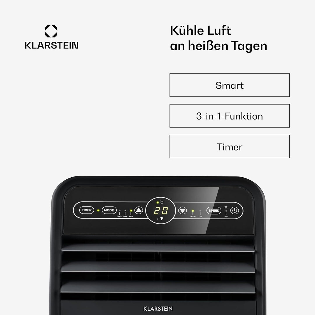 Klarstein Mobile Klimaanlage mit Abluftschlauch, 4-in-1 Klimagerät mit Ventilator, Luftentfeuchter &