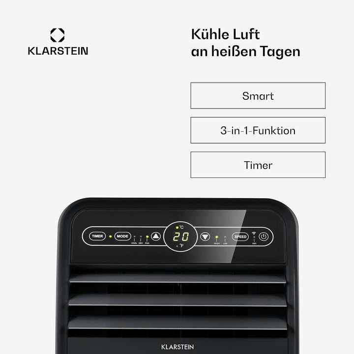 Klarstein Mobile Klimaanlage mit Abluftschlauch, 4-in-1 Klimagerät mit Ventilator, Luftentfeuchter &