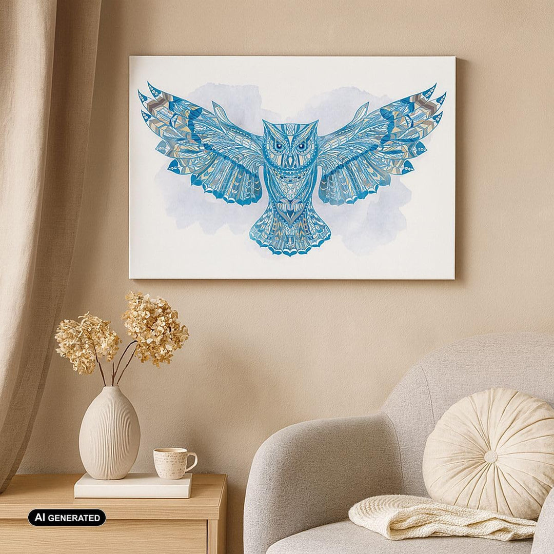 Bilder auf Leinwand 100x70cm Leinwandbild Eule Flügel Tierwelt Grafik Gross Wanddeko Bild Schlafzimm
