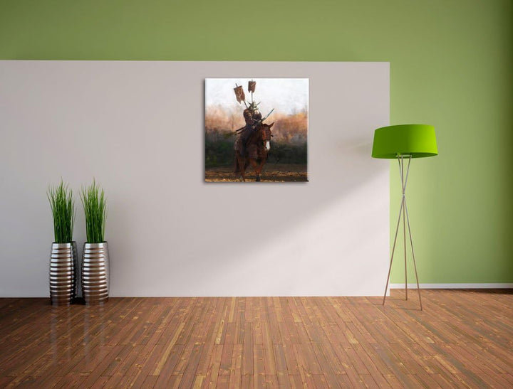 Pixxprint Samurai Krieger auf einem Pferd als Leinwandbild/Grösse: 70x70 cm/Wandbild/Kunstdruck/fert