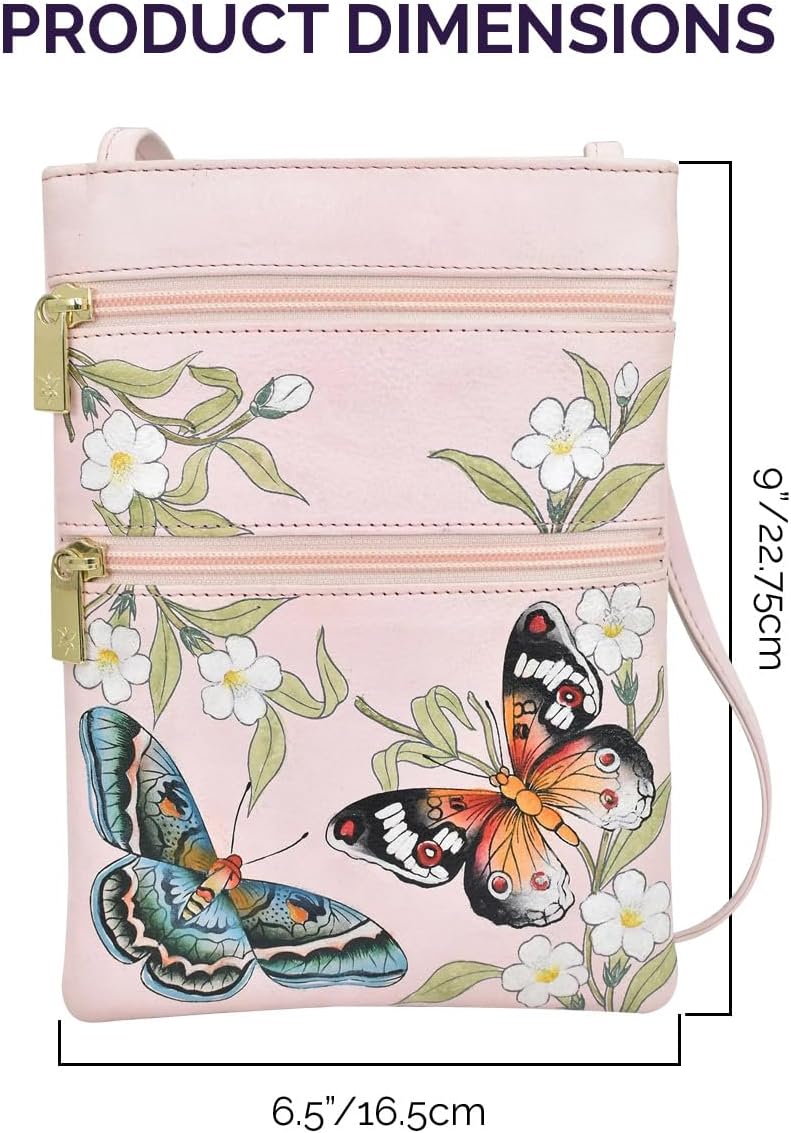 Anuschka Anuschka Women's Genuine Leather Hand Painted Double Zip Travel Crossbody Bag Umhängetasche