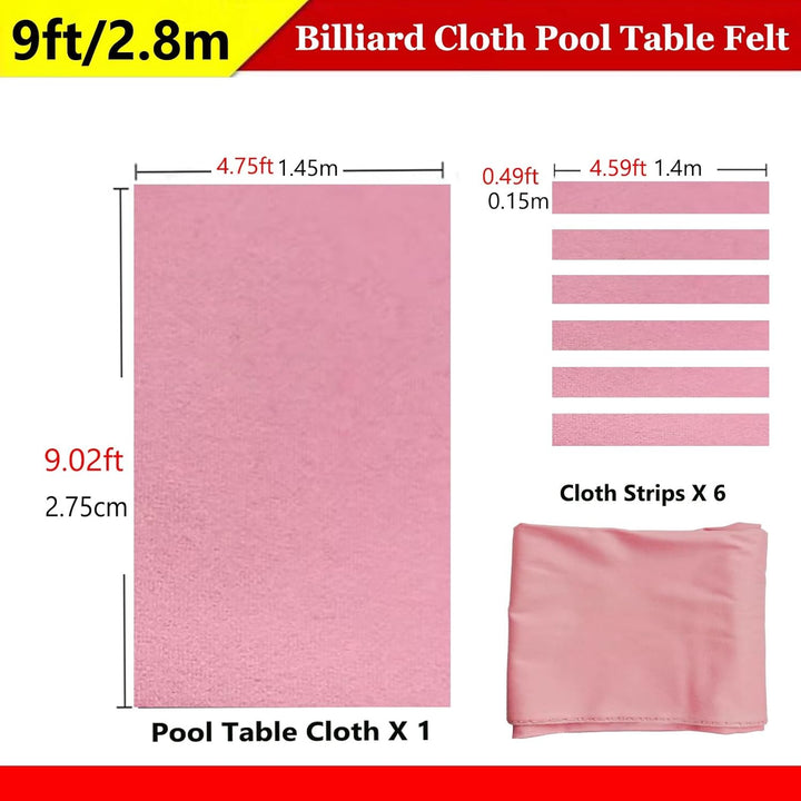 Billardtuch American Nine-Ball Billardtisch-Filzset, Rosa, Vorgeschnittenes Billardtuch Mit 6 Streif
