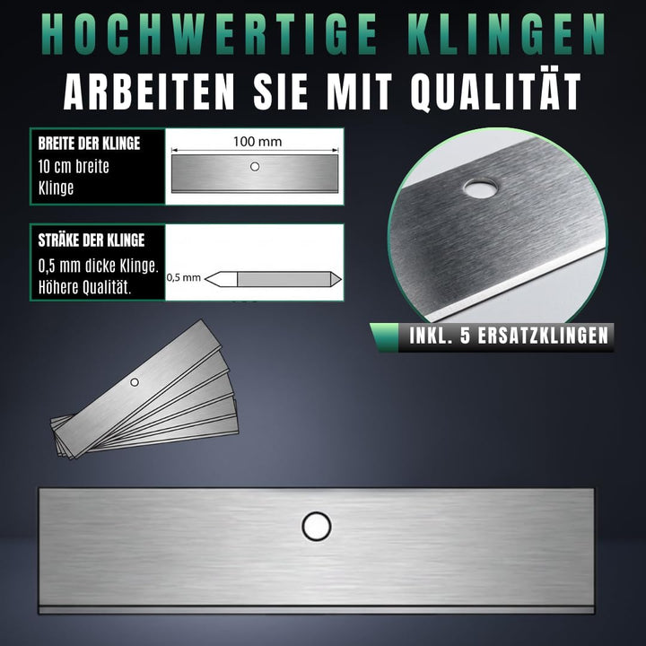 Green Home - Farbschaber PREMIUM 30 cm Tapetenschaber [Schnellwechselvorrichtung] - 100 mm inkl. 5 E