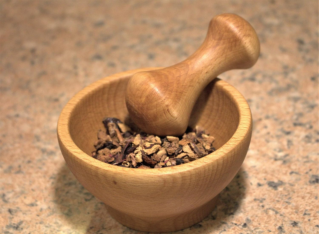 EFO Mörser mit Stössel Holz 10,5x5,5 cm | Holzmörser aus robustem Buchenholz im rustikalen Stil | Kü