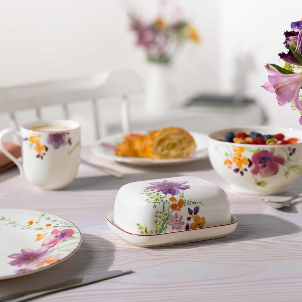 Villeroy & Boch - Mariefleur Basic Butterdose mit Deckel Bunt, Spülmaschinenfest, Mikrowellensicher,
