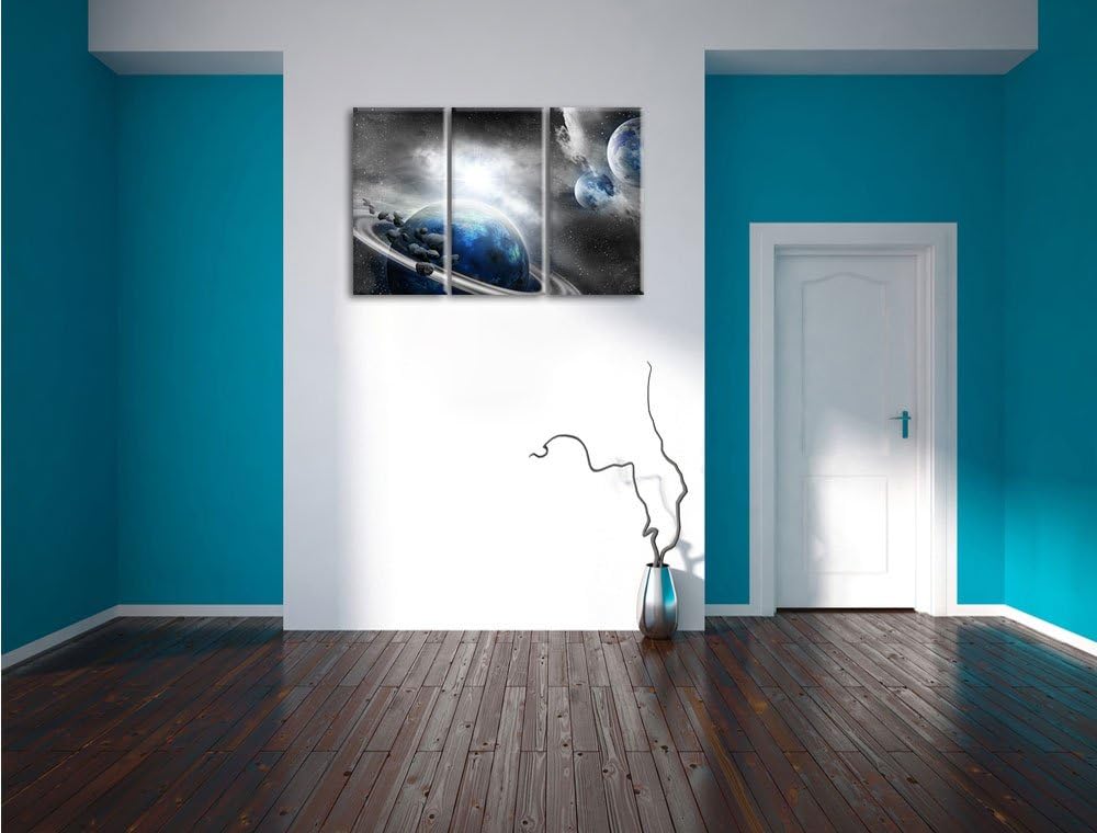 Pixxprint Planeten und Meteoriten im Weltraum B&W Detail als Leinwandbild/Grösse: 3 Teilig (120x80 c