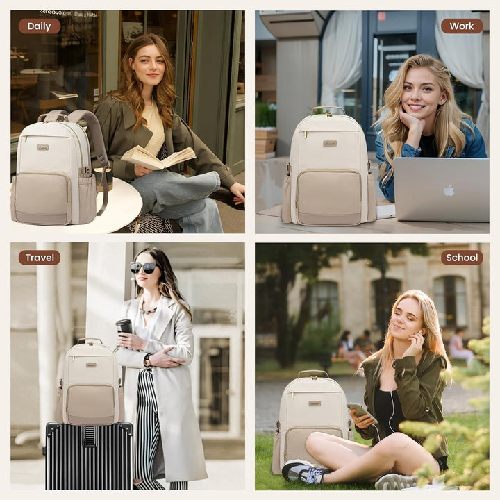 LOVEVOOK Rucksack Damen,15,6 Zoll Laptop Schulrucksack Teenager mit grossem Fach für Trinkflaschen,T