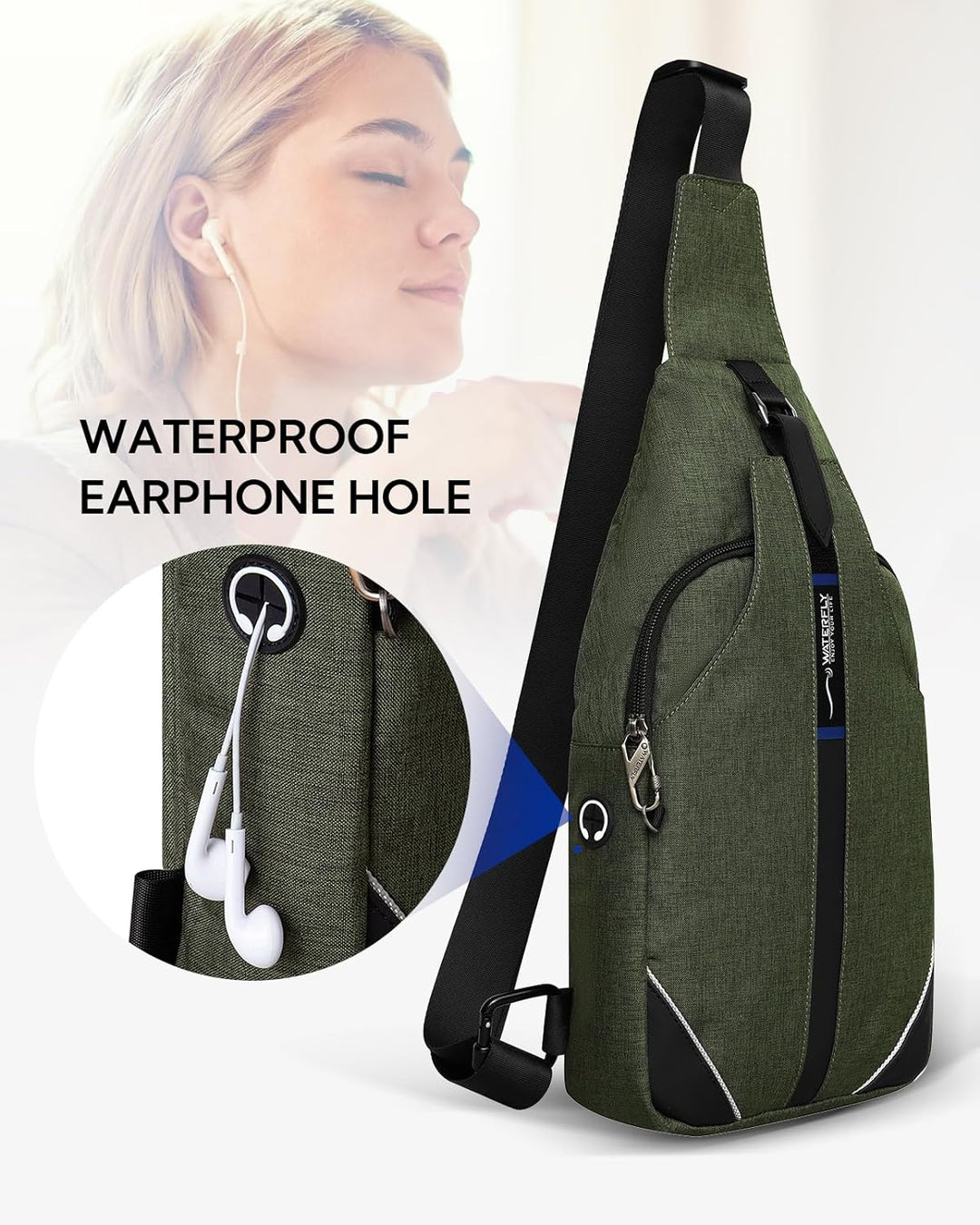 WATERFLY Anti-Diebstahl Sling Bag für Damen und Herren Brusttasche Hippie Crossbody Bag Multipurpose