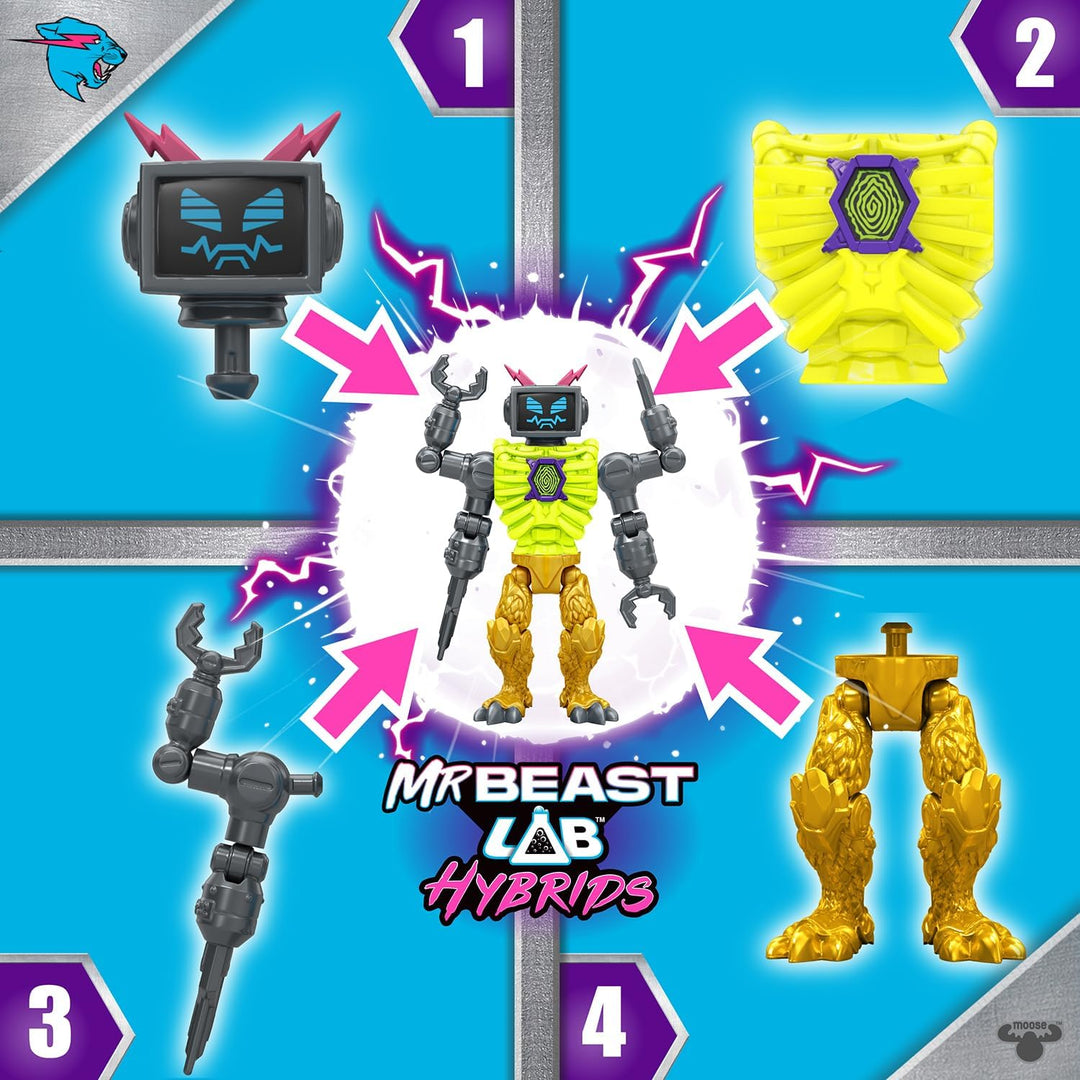 MrBeast Lab Hybrids Mehrfachpackung, Verschiedene Hybrid-Teile und 2 Actionfiguren zum Kombinieren,