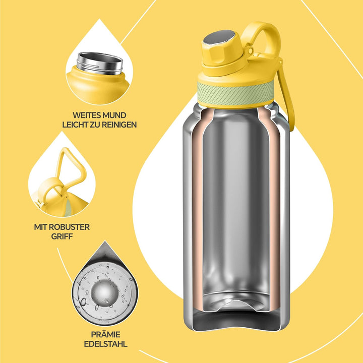 IDEUS Vakuumisolierte Wasserflasche, 32 Oz (950 ml) Edelstahl Doppelwand Flasche Metall Sport Kantin