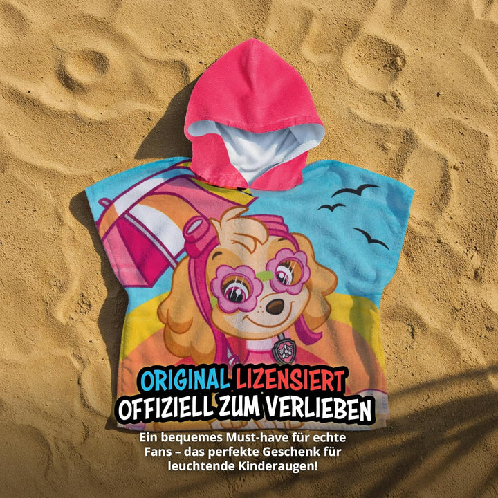 United Labels Paw Patrol Badeponcho für Mädchen, Bunt, Skye, 50 x 100 cm, 100% Baumwolle, Kinder Bad