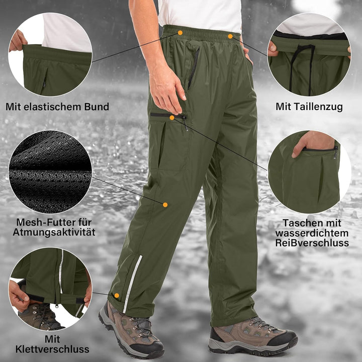 Jogwits wasserdichte Regenhose für Herren Atmungsaktiv Winddicht Outdoorhose Elastischer Bund Hose L