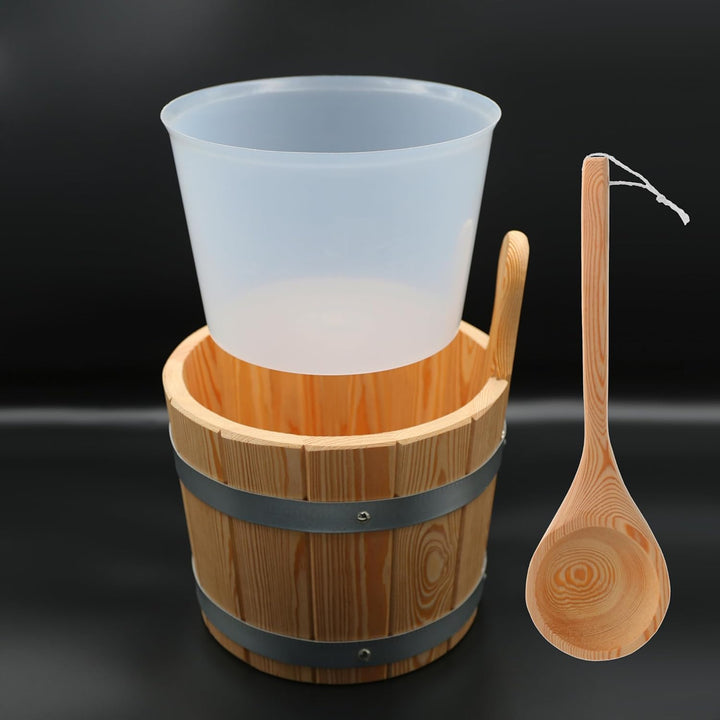 HAF® Saunakübel Set Lärche 5 Liter mit Einsatz und 40cm Saunakelle aus Kiefernholz | Feuchtigkeitsre