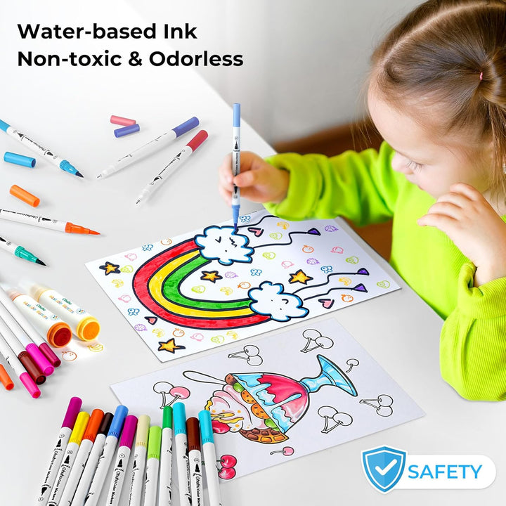 Ohuhu Filzstifte 100 Farben, Dual Brush Pen Pinselstifte Aquarell Marker Stifte Set für Kind und Erw