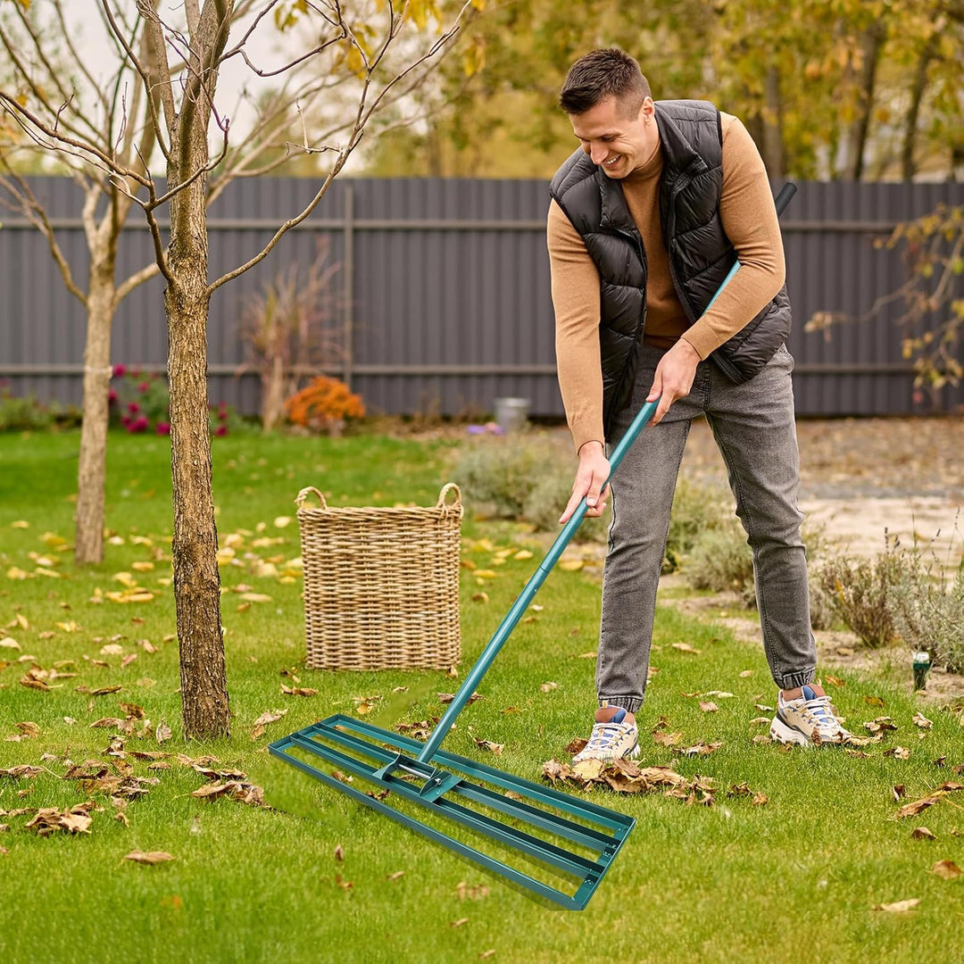Rasen Nivellierungsrechen, 91x 25 cm Rasenwerkzeug Rakel mit 186cm Verstellbarer Stiel, Garten Level