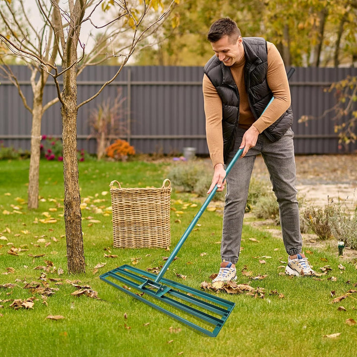 Rasen Nivellierungsrechen, 91x 25 cm Rasenwerkzeug Rakel mit 186cm Verstellbarer Stiel, Garten Level