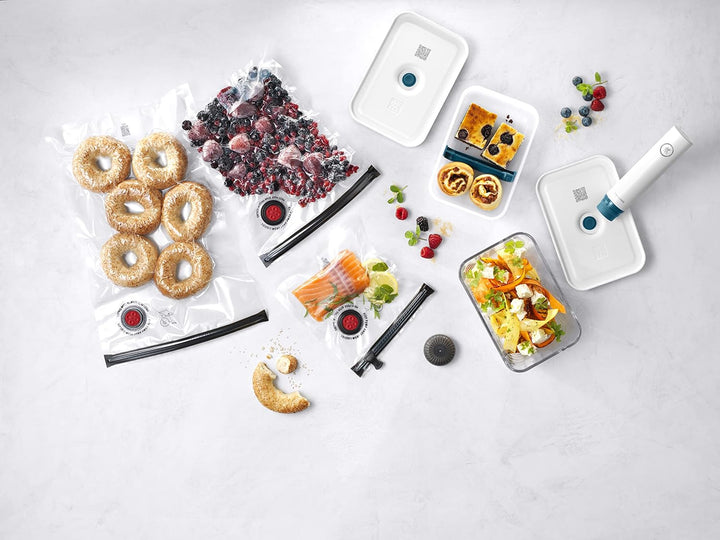 ZWILLING Fresh & Save Vakuum Starterset, Glas, 8-teilig, inkl. Dose, Pumpe und Beutel, La Mer Glas S