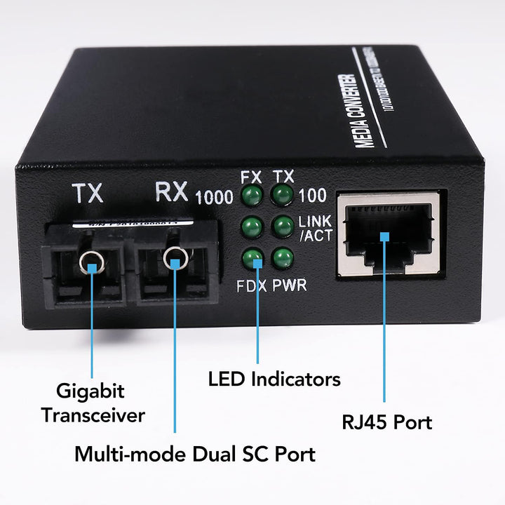 EIN Paar 2er Pack Multi-Mode Dual SC Fiber Gigabit Ethernet Media Converter - Mini 10/100/1000Base-T