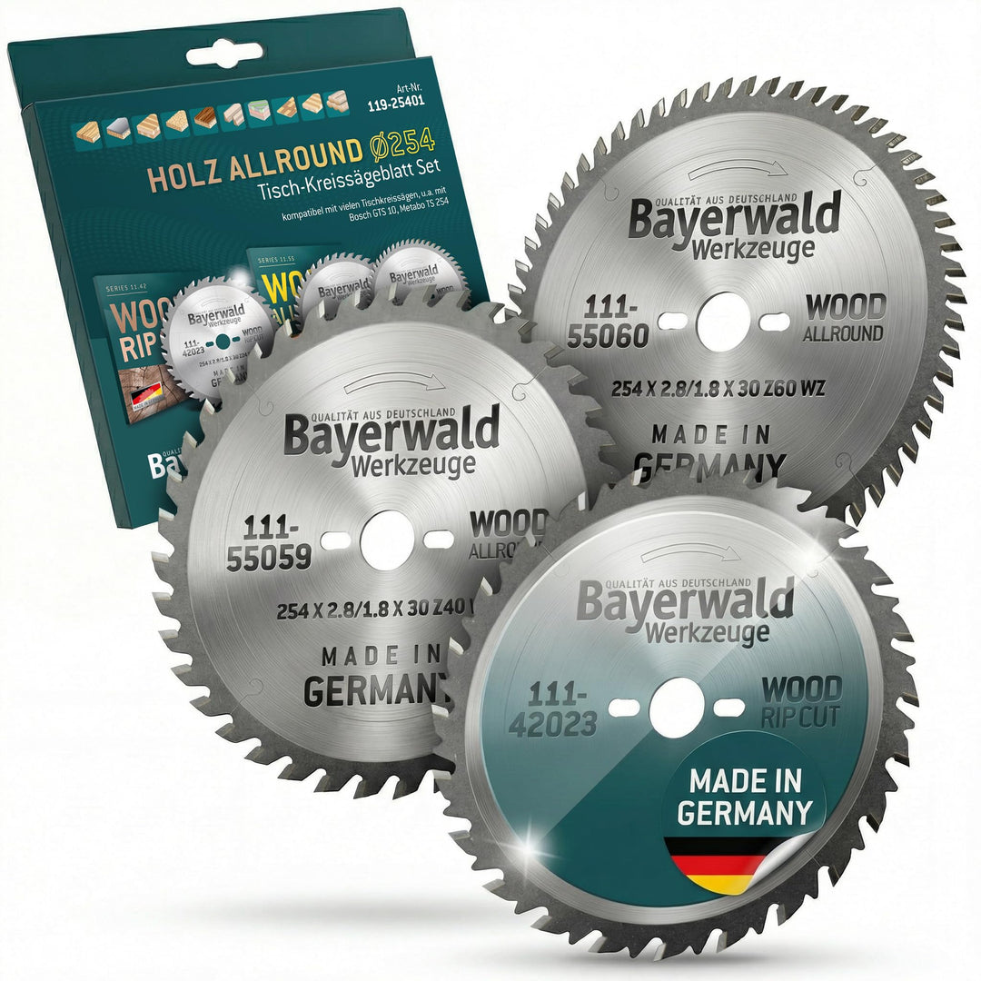Bayerwald Kreissägeblatt Set Ø254 (3 tlg.) - für Holz Längs &amp; Querschnitte - geeignet für Tischkreis