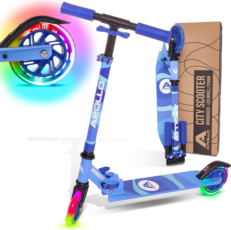 Apollo Scooter LED - Moonracer City Scooter mit Federung, Roller klappbar Tretroller Kinder ab 4 Jah