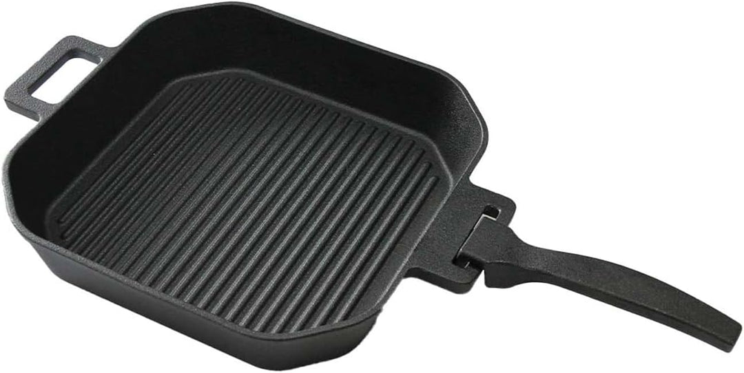 SANTOS Grillpfanne eckig- 20x20cm - Gusseiserne Pfanne mit abnehmbarem Griff - Braten, Grillen - Gus