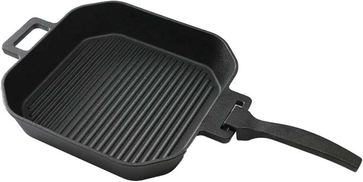 SANTOS Grillpfanne eckig- 20x20cm - Gusseiserne Pfanne mit abnehmbarem Griff - Braten, Grillen - Gus