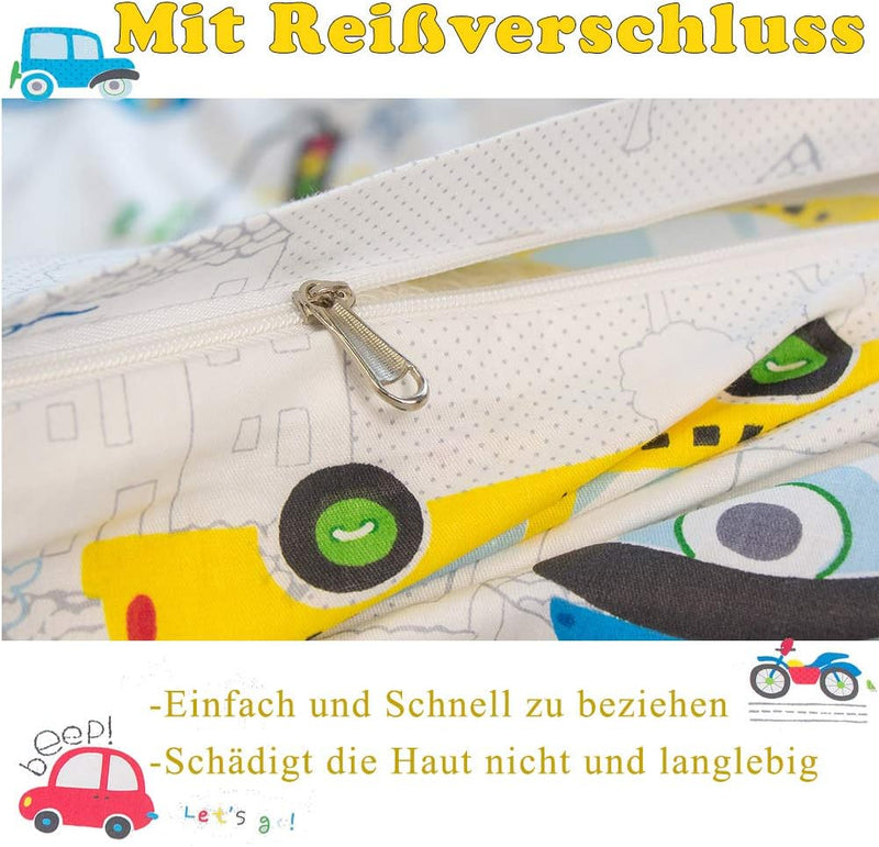 KEAYOO Kinderbettwäsche 100 x 135 100% Baumwolle Autos mit Reissverschluss für Mädchen Jungen Autos