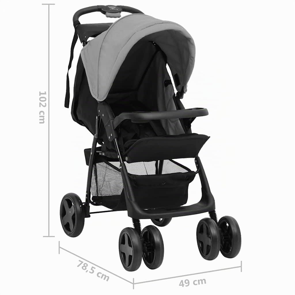 vidaXL 3-in-1 Kinderwagen Hellgrau und Schwarz Stahl, Grau