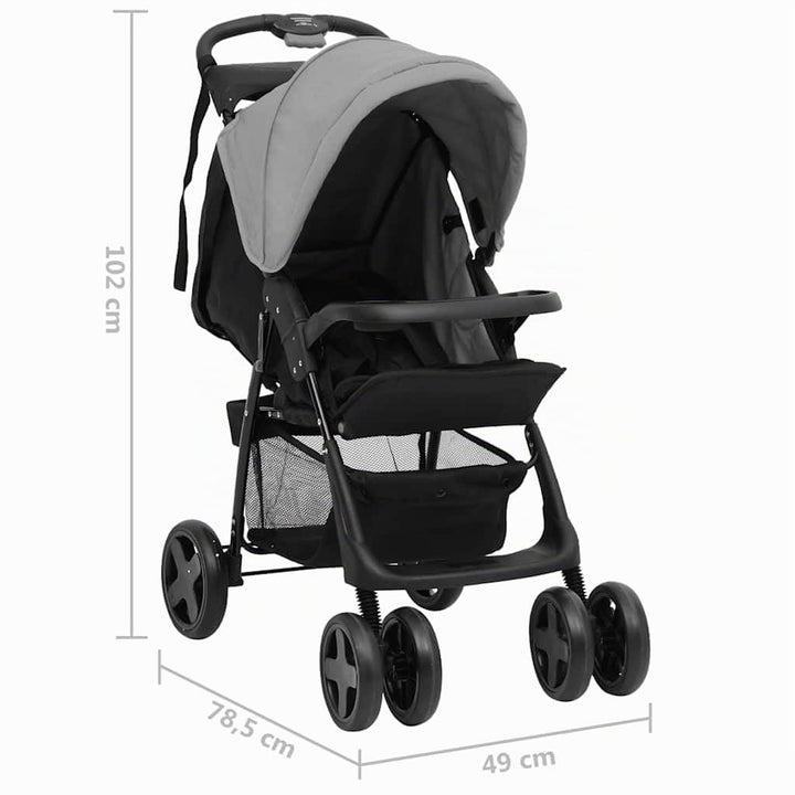 vidaXL 3-in-1 Kinderwagen Hellgrau und Schwarz Stahl, Grau