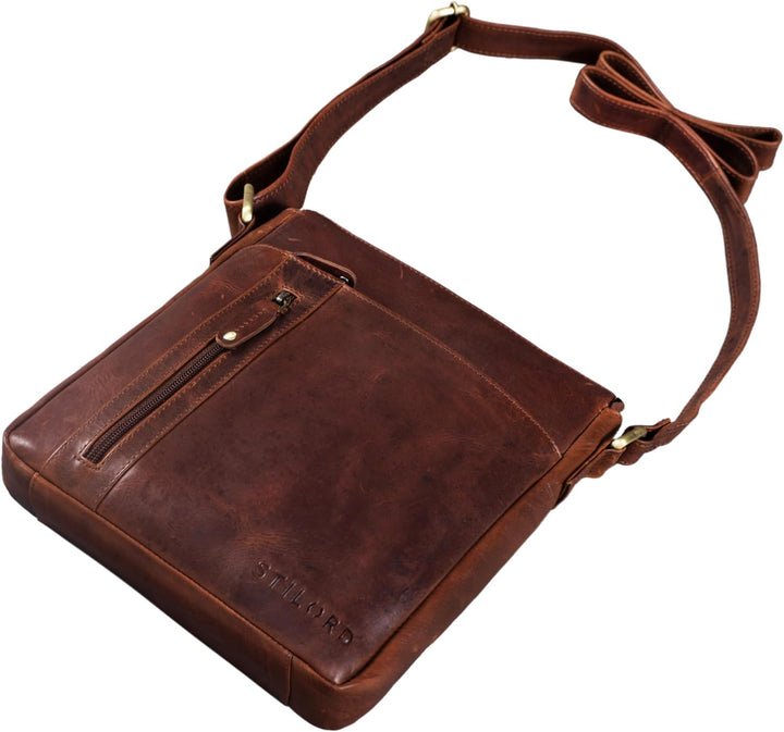 STILORD 'Brady' Messenger Bag Leder Braun klein Umhängetasche Schultertasche für iPad 10,1 Zoll Tabl