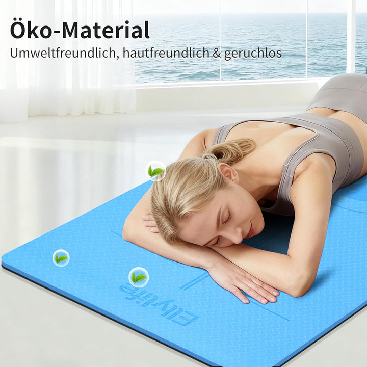 Yogamatte aus ECO Naturkautschuk & Hhautfreundlichem TPE, Extrem Rutschfest, Ausrichtungslinien, Ein