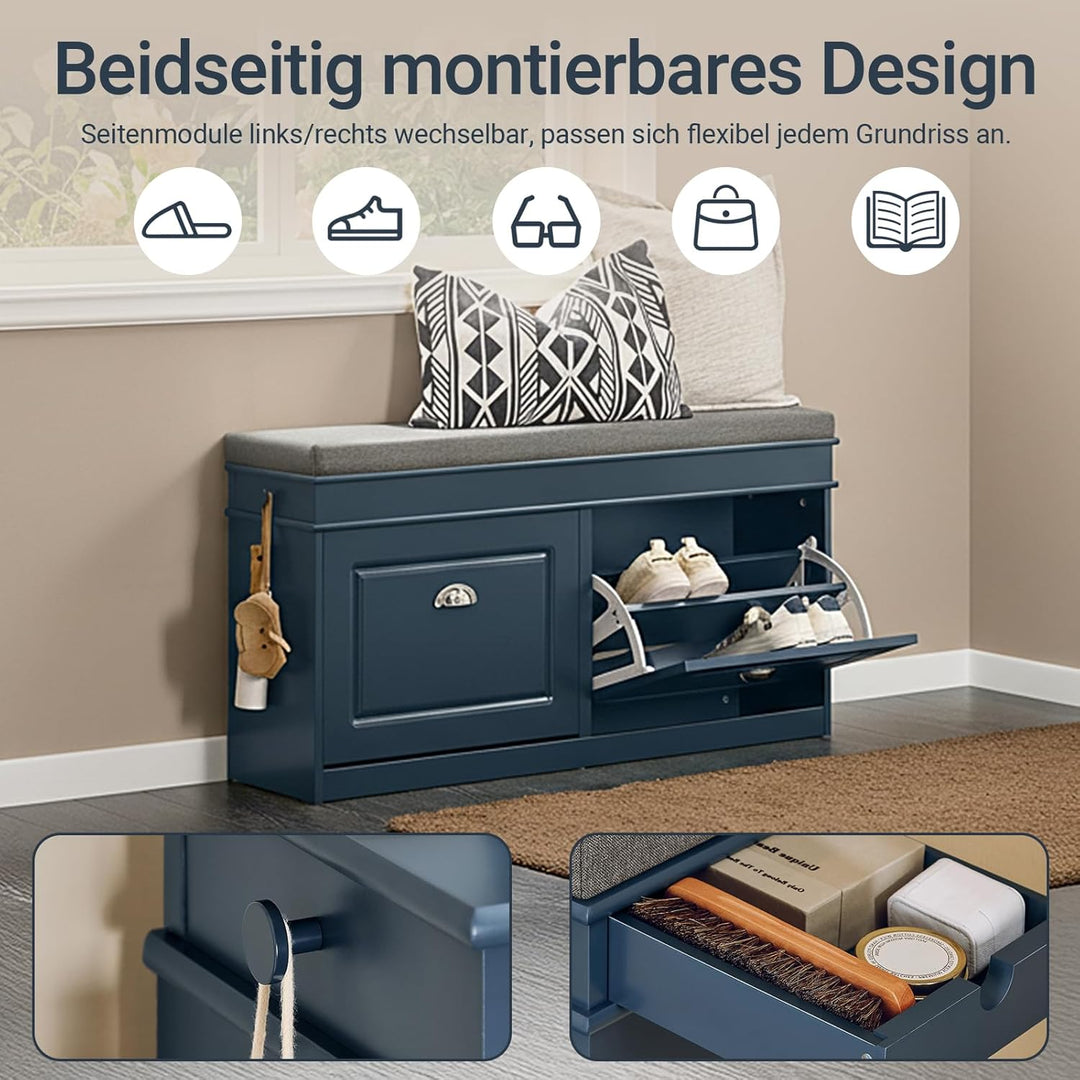 SoBuy Schuhbank mit Sitzfläche Sitzbank mit Stauraum und 2 Klappen, schmaler Schuhschrank mit Sitzba