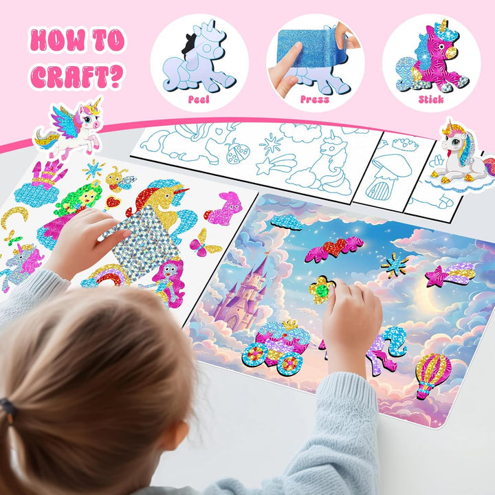 Lustiges Folien-Kunst-Set für Kinder, Einhorn und Prinzessin, Folienkunst für Kinder, Kunst-Bastelse