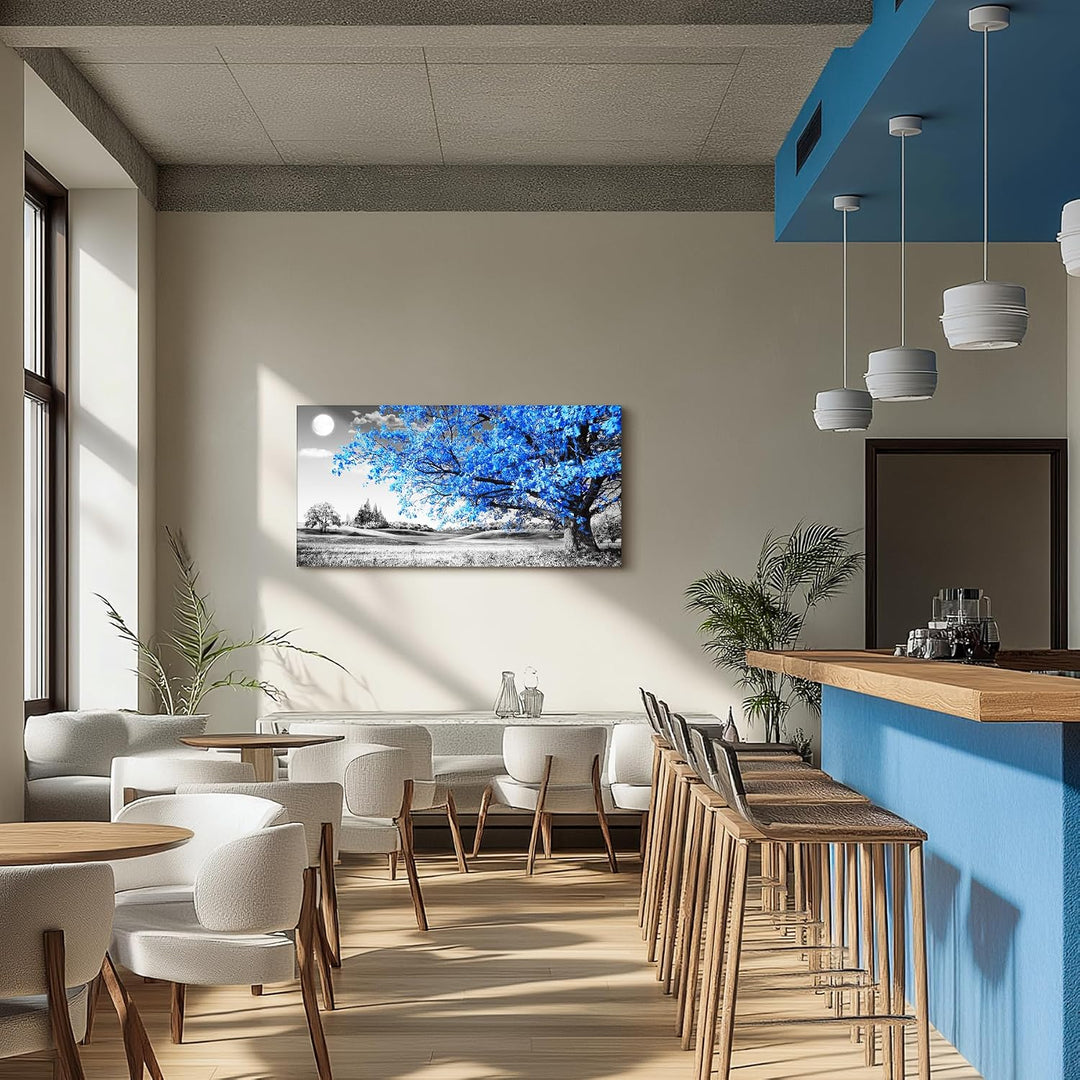 hyidecorart Bilder Baum Blaue, Natur Bäume Leinwand Bilder, 1 Teilig Wandbilder Wohnzimmer, Vintage