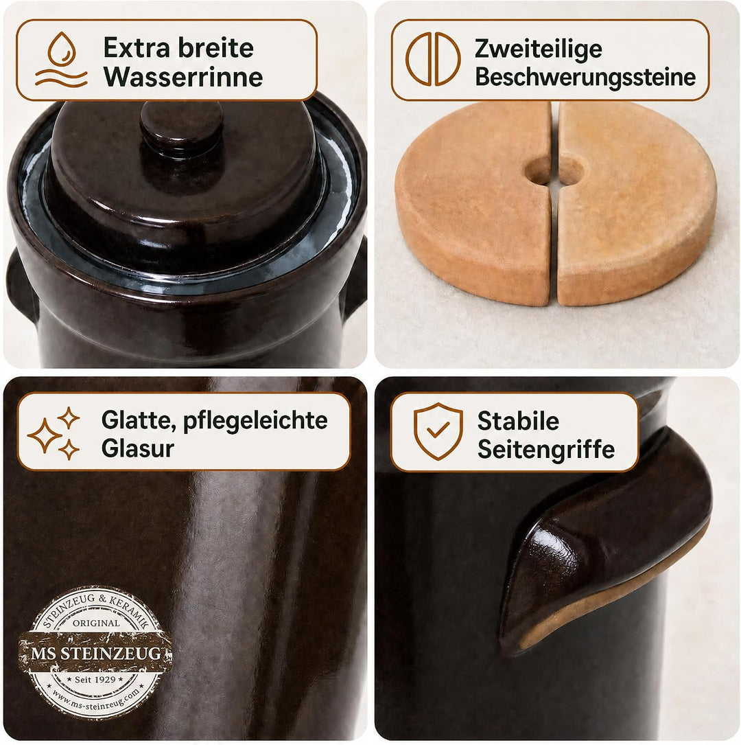 SCHMITT Gärtopf-Set braun 10 l mit Deckel und Steinen