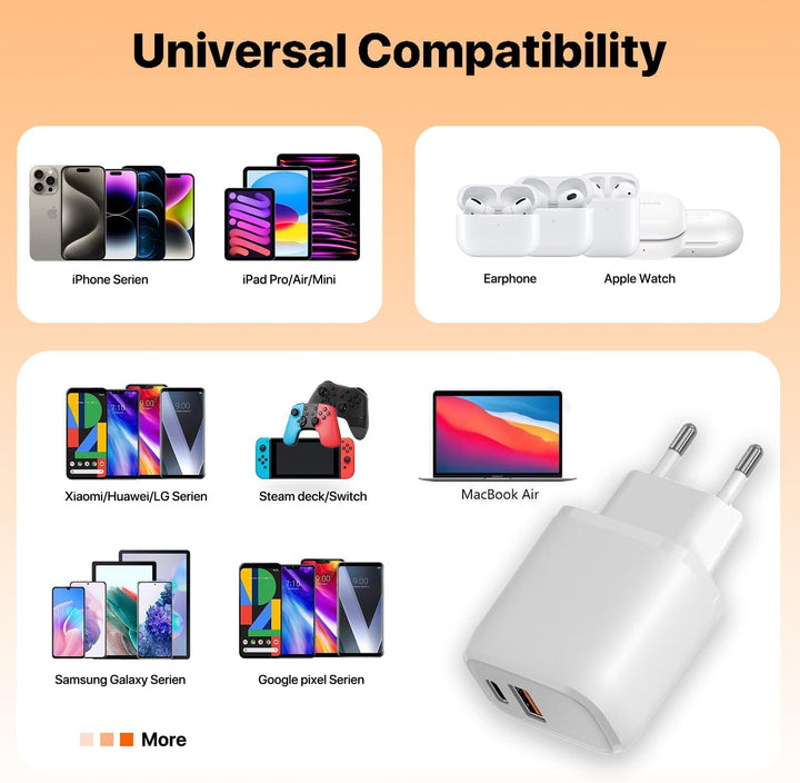 30W USB C Ladegerät Ladekabel, 3 Stück 2-Port PD Schnellladegerät mit 2M Kabel, USB C Stecker Netzte