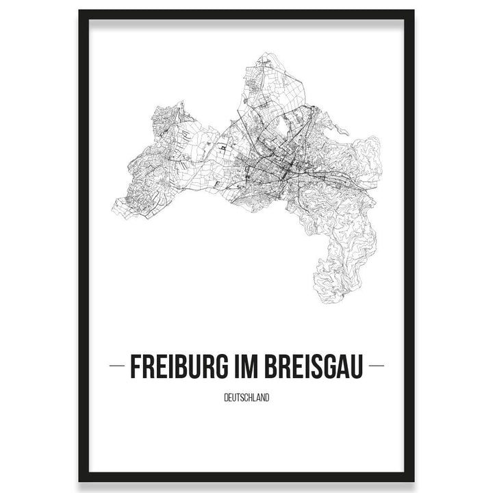 JUNIWORDS Stadtposter, Freiburg im Breisgau, Wähle eine Grösse, 21 x 30 cm, Poster mit Rahmen, Schri