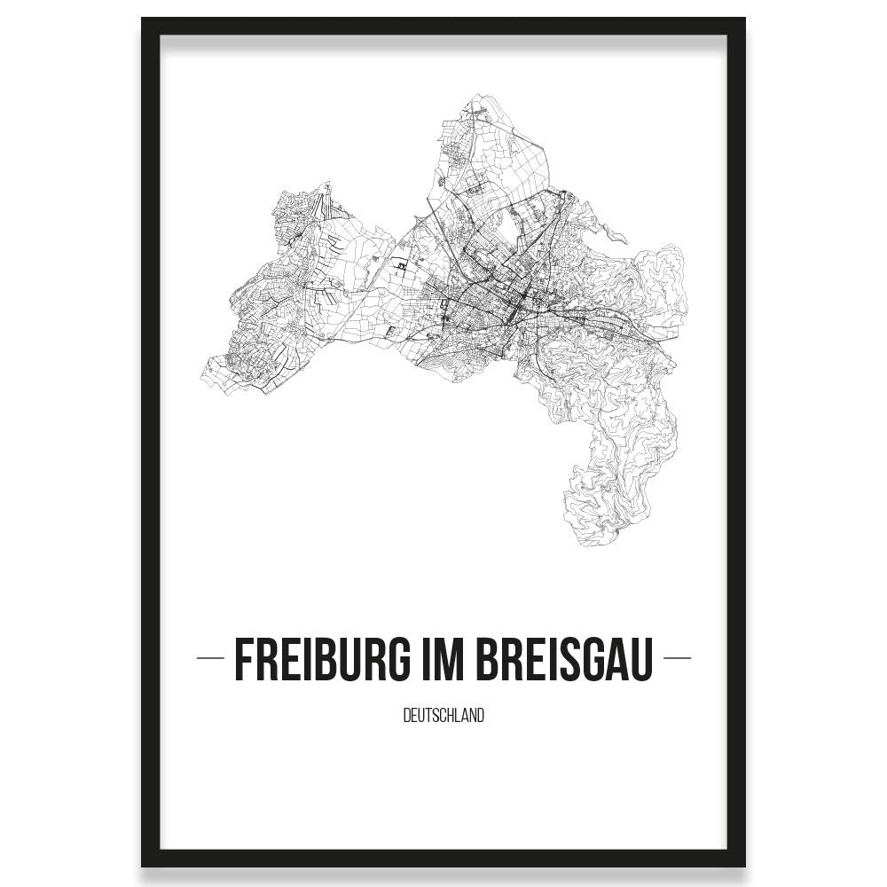 JUNIWORDS Stadtposter, Freiburg im Breisgau, Wähle eine Grösse, 40 x 60 cm, Poster mit Rahmen, Schri