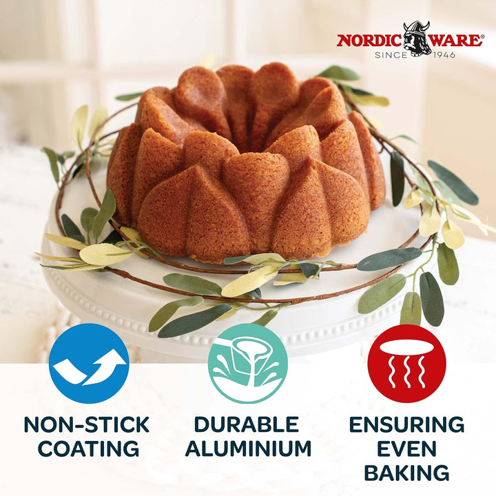 Nordic Ware Backform Magnolia Bundt Aluminium Gold, 25,1cm x 25,1cm, NW 93848 25,1cm Gold, 25,1cm Go