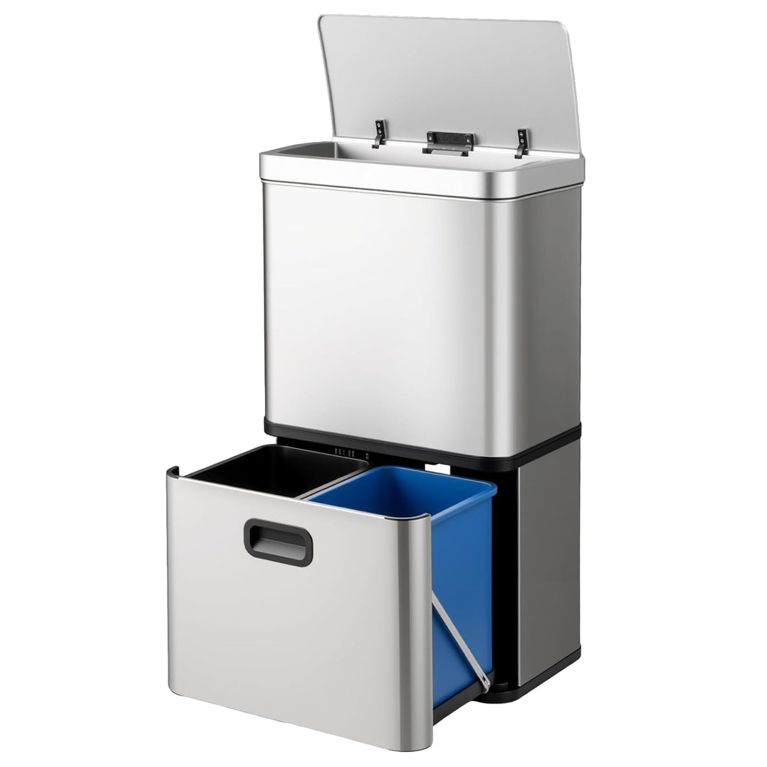 COSTWAY Mülleimer 3 Fächer, 56L Mülltrennsystem inkl. 2 ausnehmbaren Abfallbehältern, 2 x 10L + 36 L