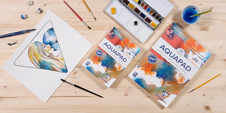 Clairefontaine 975721C - Packung mit 3 Aquarellblöcken Goldline Aquapad A4 geleimt, 50 Blatt weiss 3