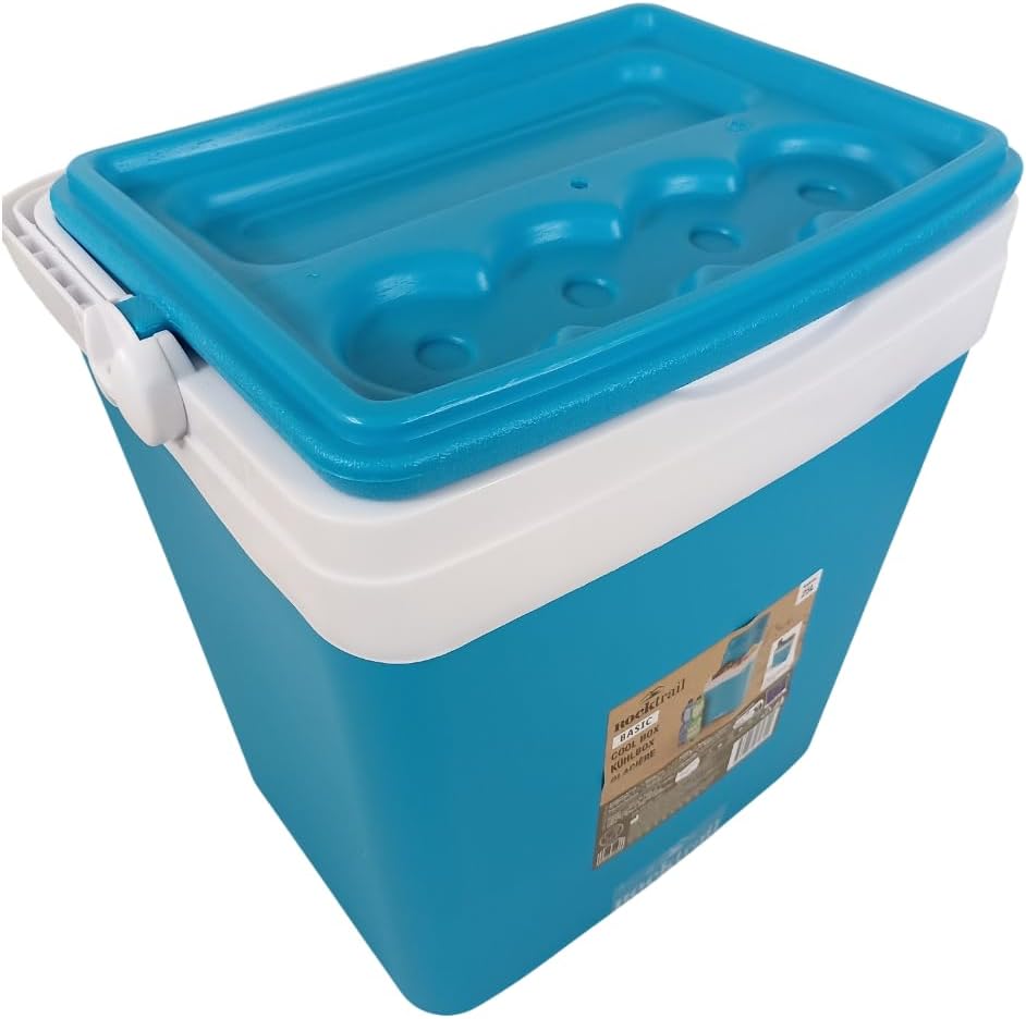 Kühlbox 25 Liter Türkis-Weiss – 39x29x41,5 cm Camping Kühlbox mit Tragegriff & Tablettdeckel – ideal