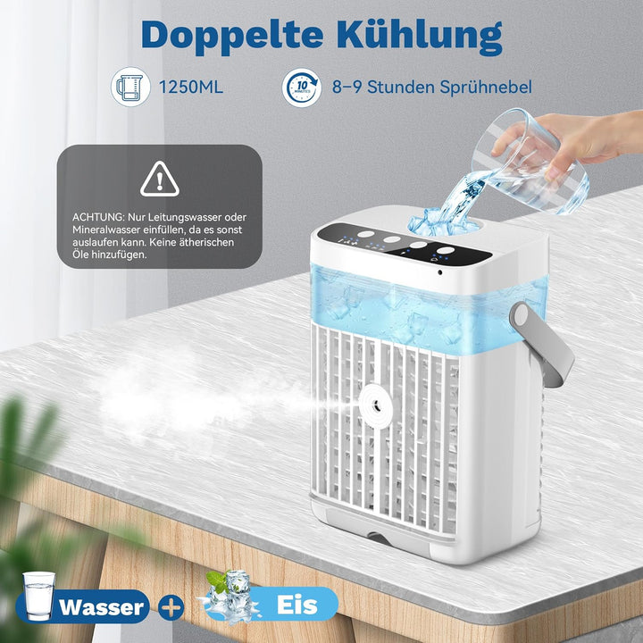 Mobile Klimaanlage 1250 ML, 4 In1 Mini Klimaanlage für Zimmer, Tragbare Mobile Klimagerät mit 1-3 H