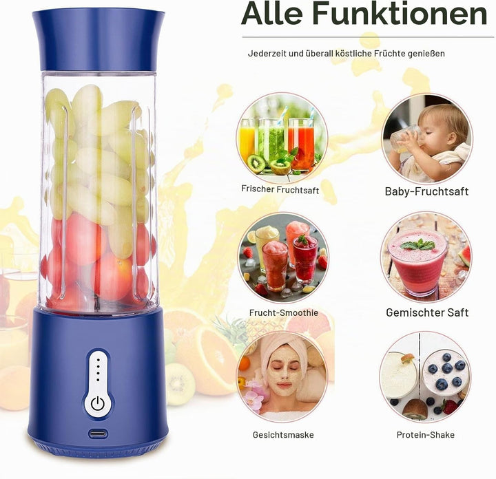 Rainpal Tragbarer Mixer Mini Standmixer, USB Wiederaufladbarer Blender mit Becherdeckel, 6 Klingen,