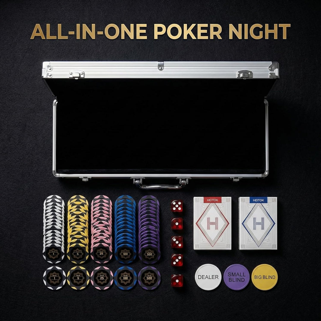 Poker Koffer 300 Chips 14g Clay – Premium Pokerchips Set mit Eisenkern & Nummerierten Werten – Art D