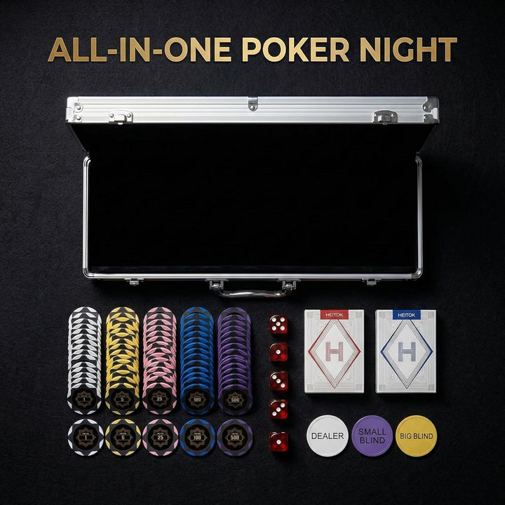 Poker Koffer 300 Chips 14g Clay – Premium Pokerchips Set mit Eisenkern & Nummerierten Werten – Art D